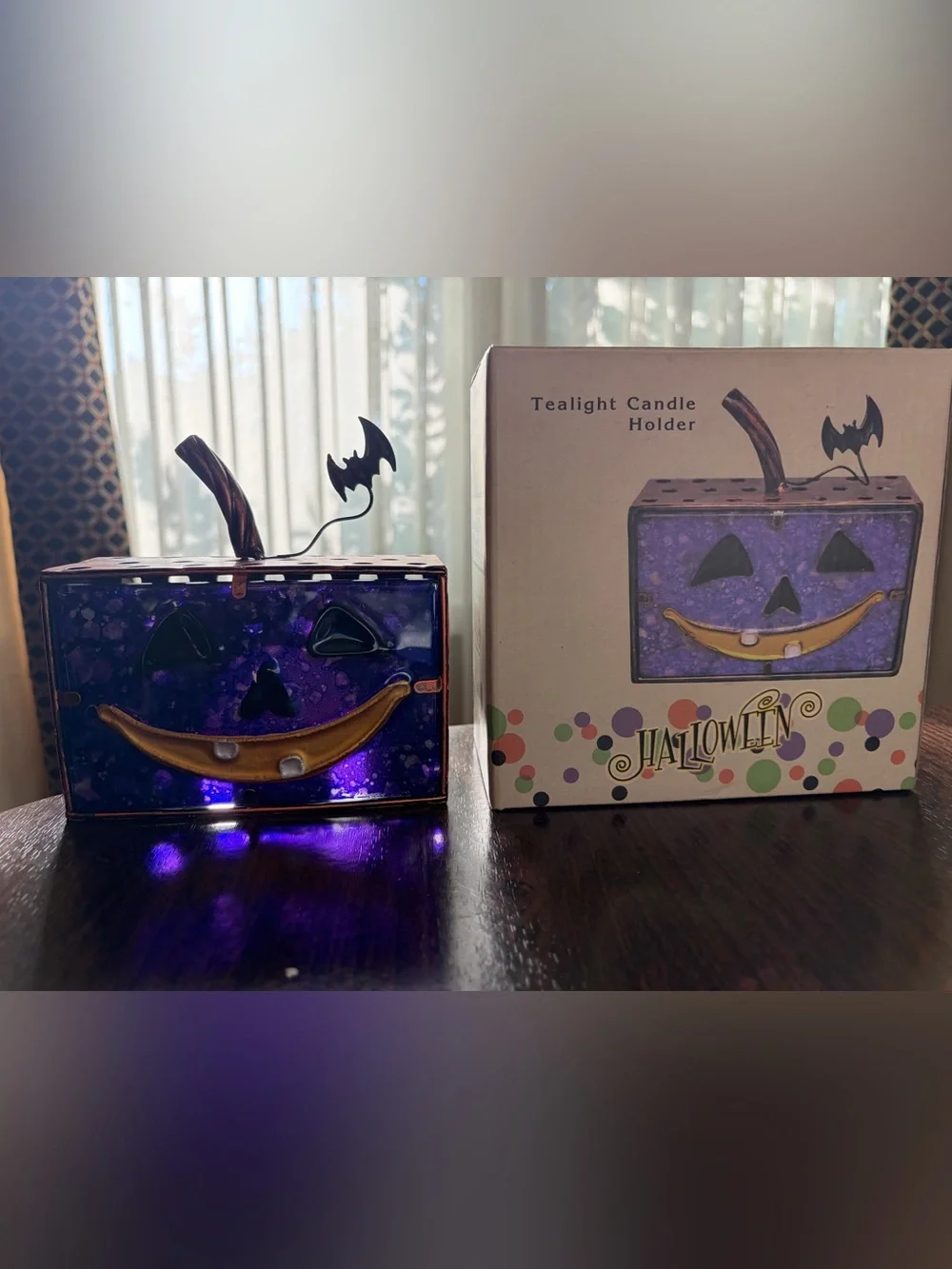 Cracker Barrel Purple Halloween Jack-O'-Lantern Tealight Candle Holder